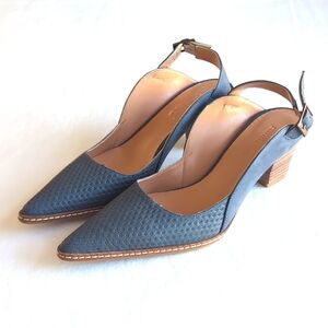 Sundance Camille Leather Slingback Heels in Blue Gray Colorway Women's Size 38
